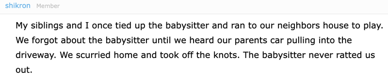 Story about babysitter getting tied up by the kids