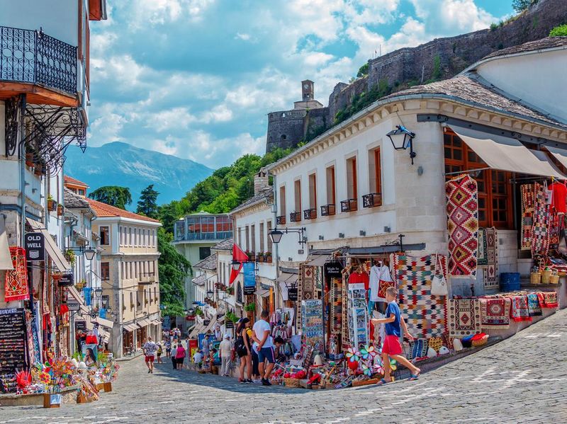 Summer cityscape of Gjirokaster town, Albania