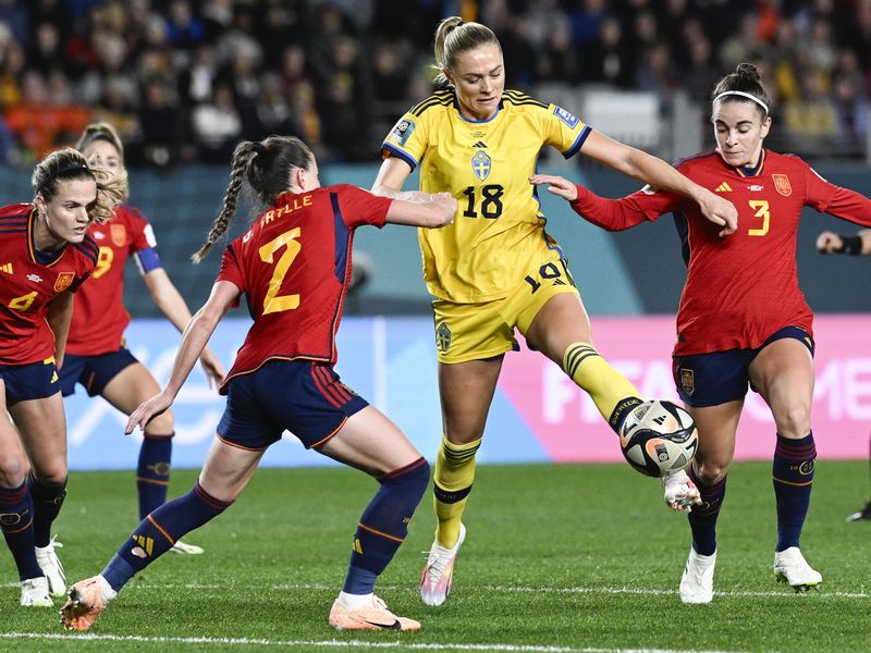 Sweden vs. Spain in a 2023 Women's World Cup game in Auckland, New Zealand