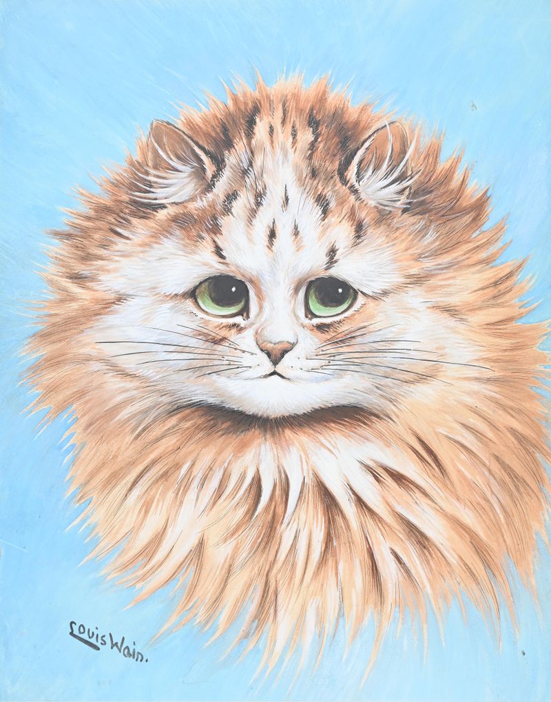 'Tabby Cat With Green Eyes, Head Study' by Louis Wain
