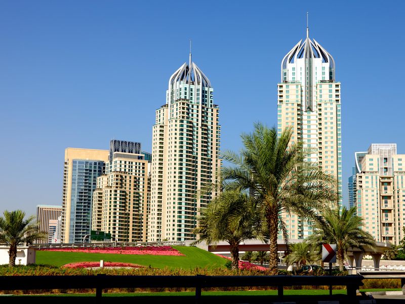 Tall towers in Dubai on the marina