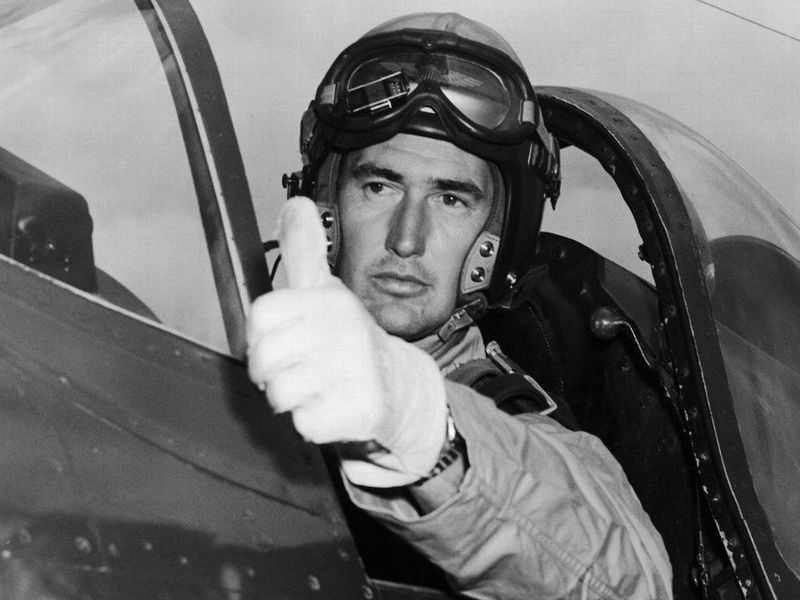 Ted Williams in the cockpit of a fighter jet