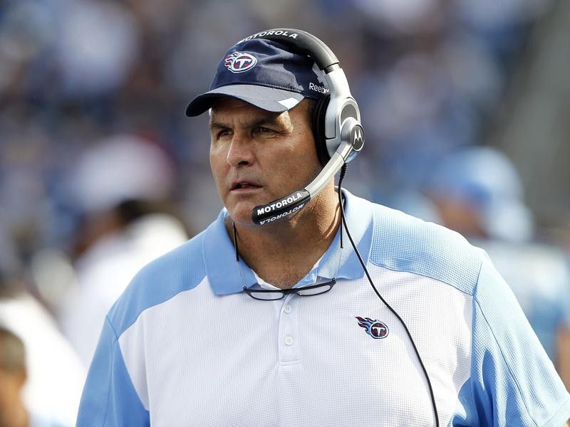 Tennessee Titans offensive line coach Bruce Matthews watches from sideline