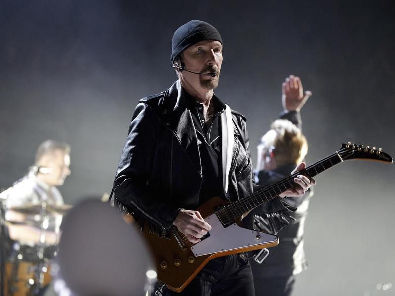 The Edge of U2 during a concert in Paris in 2015