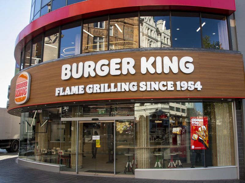 The frontage of Burger King fast food restaurant in Leicester Square