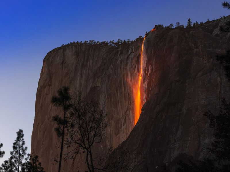 The Horsetail waterfall in Yosemite National Park in California as the Fire Fall during winter