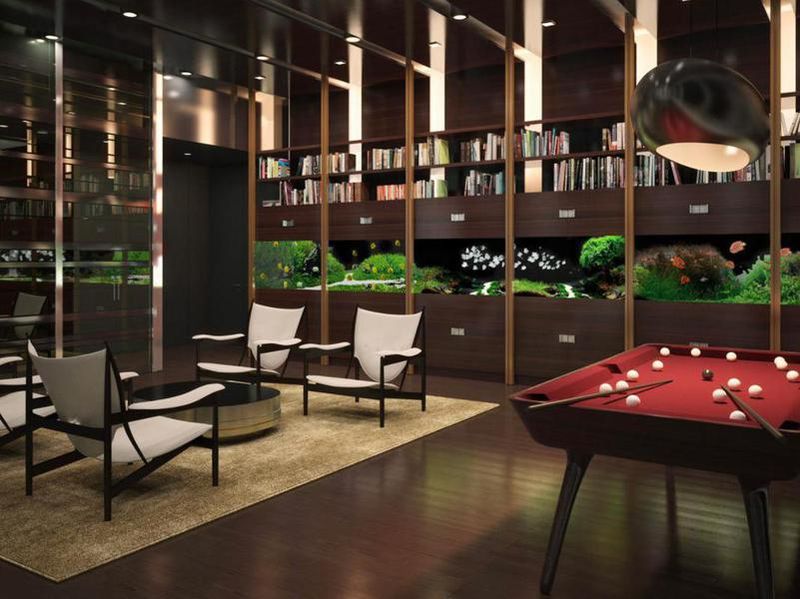 The One57 billiard table and library