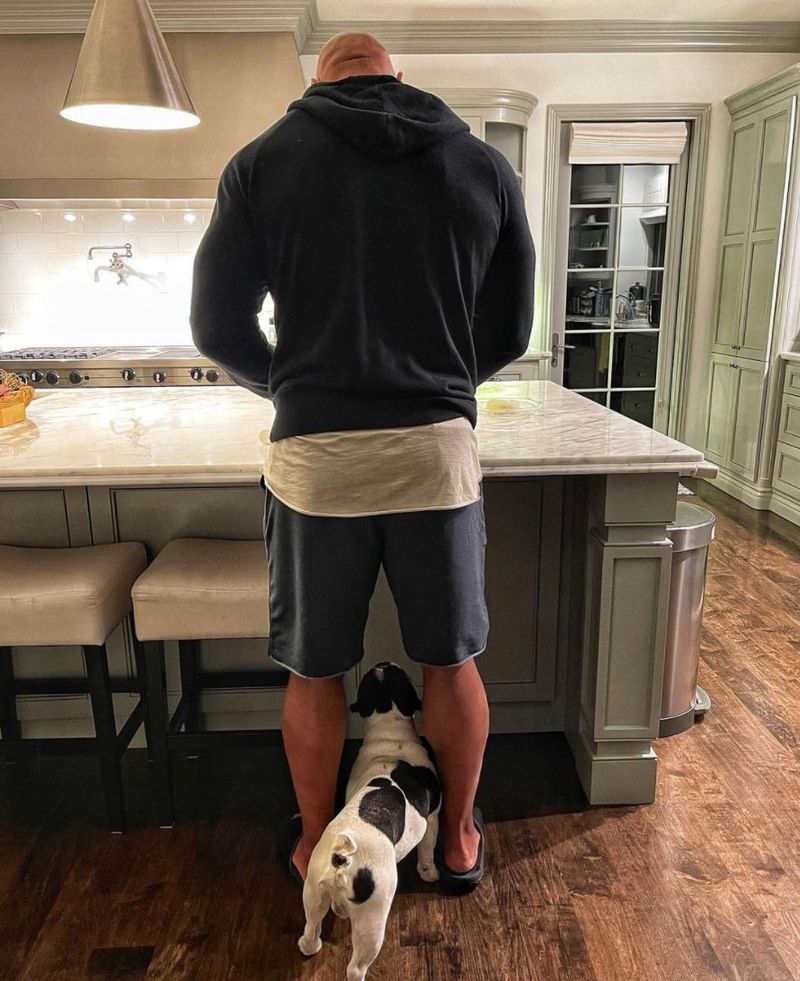 The Rock in his kitchen