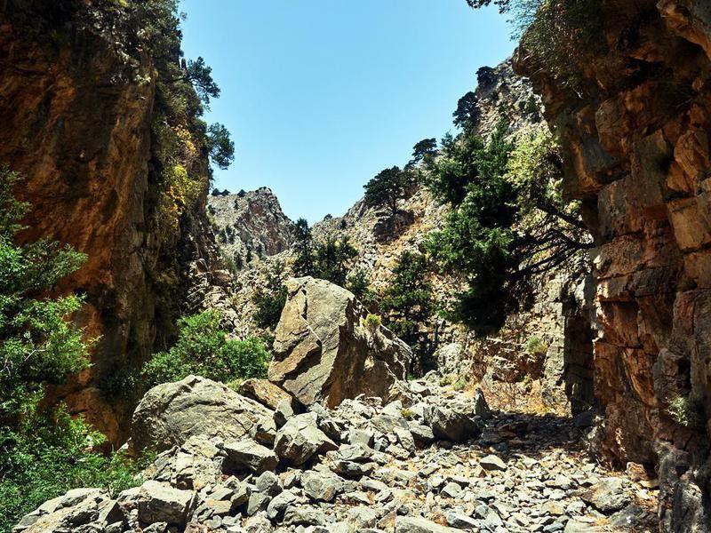 The rocky cliffs of Imbros Gorge on the southern part of the island of Crete