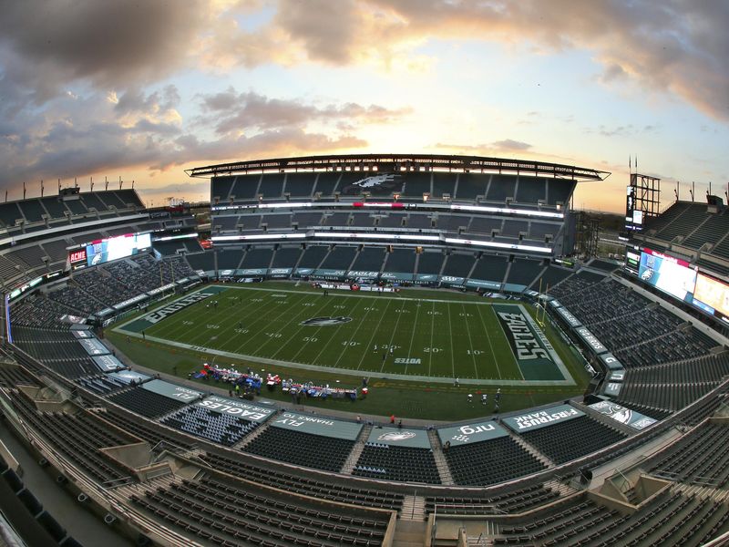 The sun sets behind Lincoln Financial Field