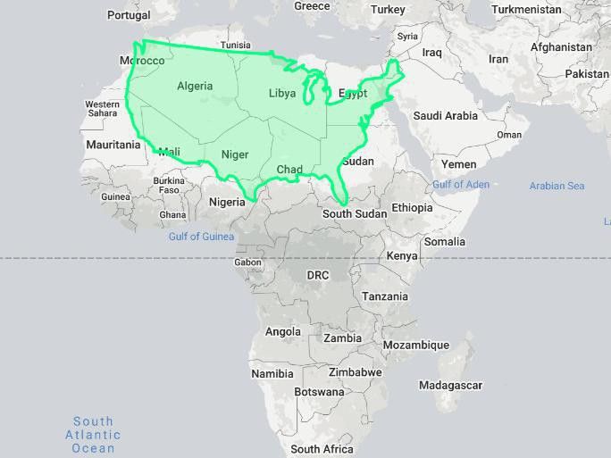 The true size of the U.S. compared to the size of Africa