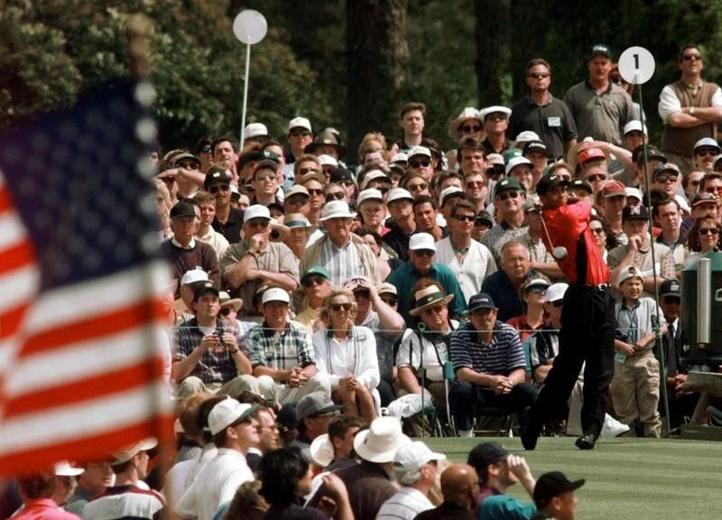 Tiger Woods tees off at 1997 Masters in Augusta, Georgia