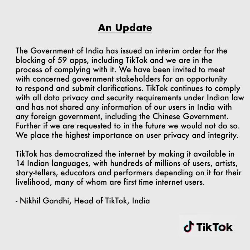 TikTok banned in India