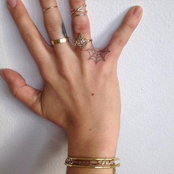 Tiny Spiderweb Hand Tattoo