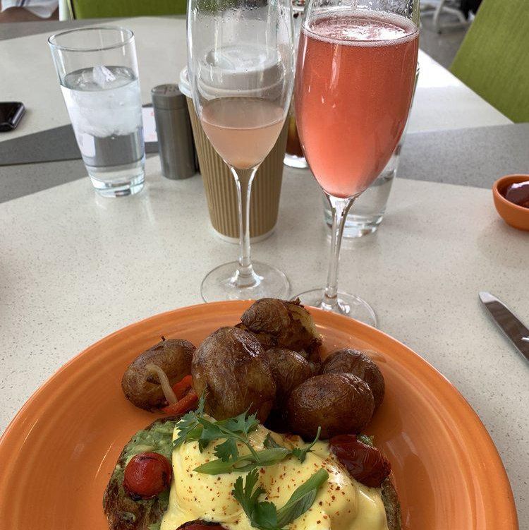 Toast egg benedit and bottomless mimosas