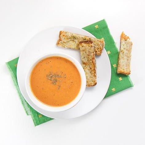 Tomato Soup With Cheesy Bread Dippers