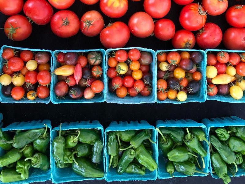 Tomatoes and peppers at Portland Farmers Market
