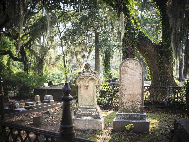 Tombstones and gravesite at Bonaventure Cemetery, Savannah, Georgia.