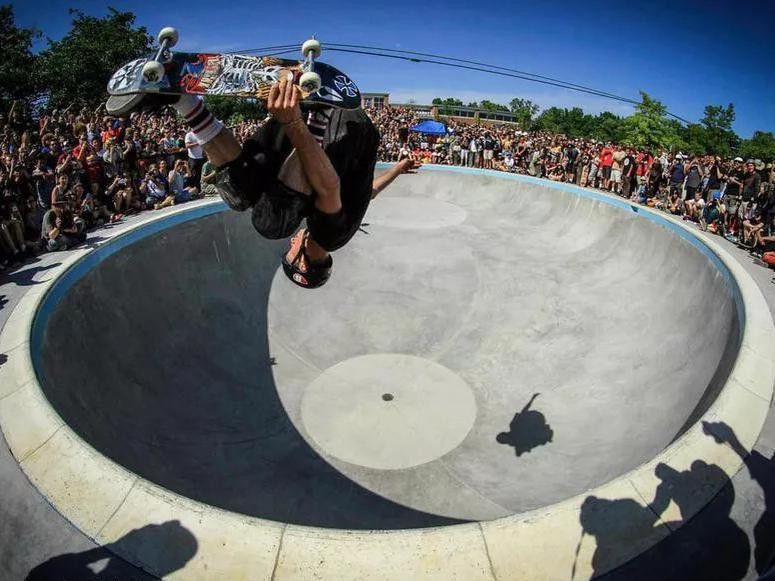 Tony Hawk getting air at Ann Arbor Skate Park in Ann Arbor, Michigan