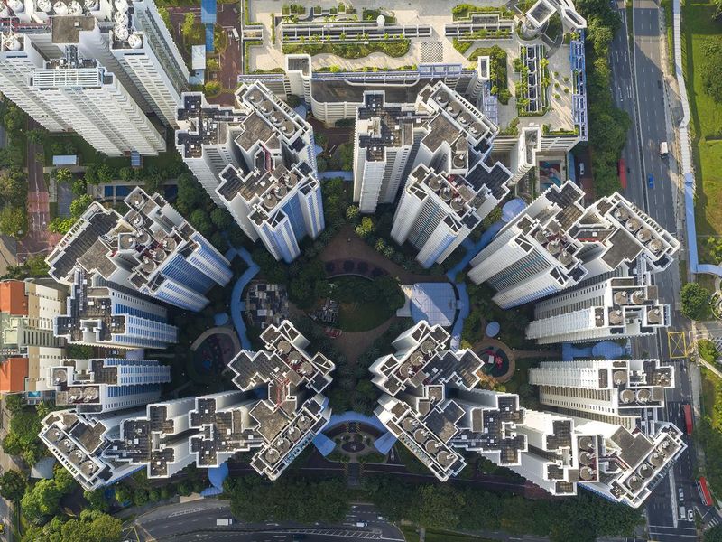 Top down view of housing complex in Singapore