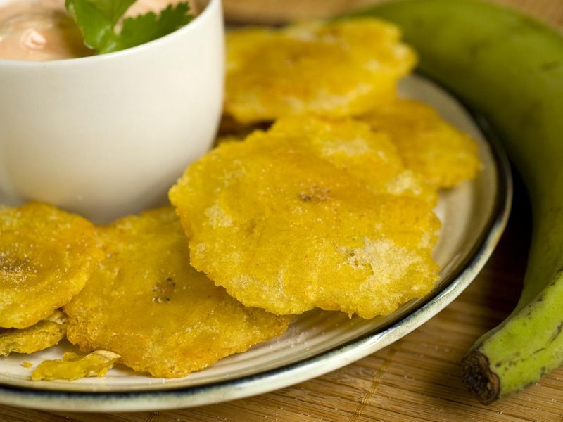 Tostones, or twice fried plantains, a popular Puerto Rican side dish
