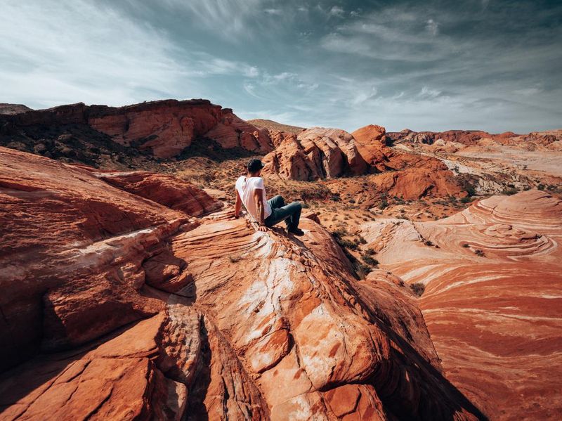 tourist watching the landscape in the valley of fire