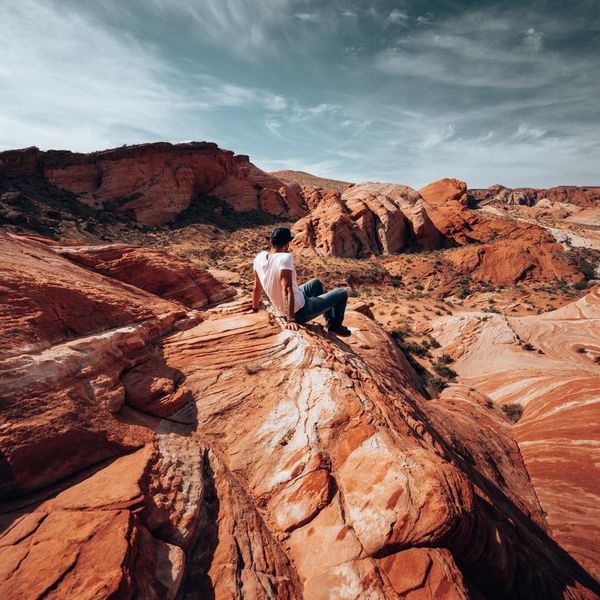 tourist watching the landscape in the valley of fire