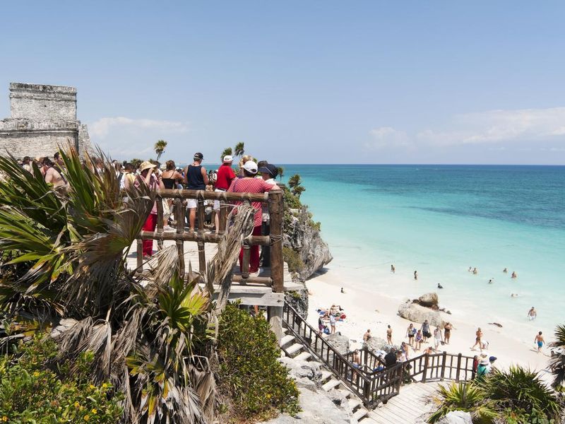 Tourists at the Mayan Ruins of Tulum, Mexico