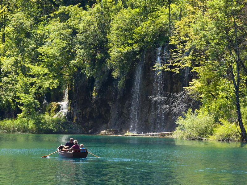 Tourists on a boat at Plitvice Lakes National Park