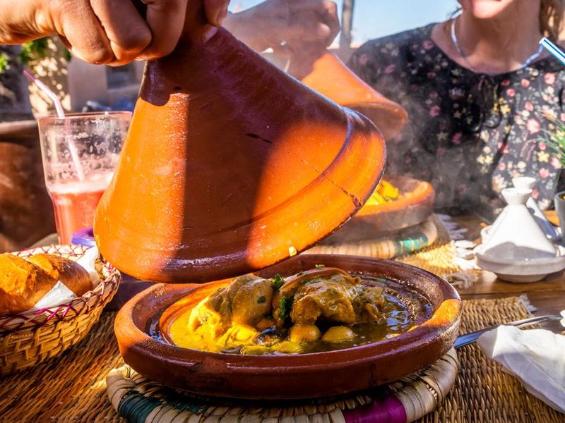 traditional Moroccan tajine with chicken, lemon and olives