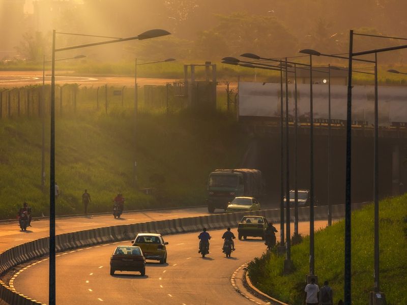 Traffic along the Douala Yaoundé highway, Cameroon