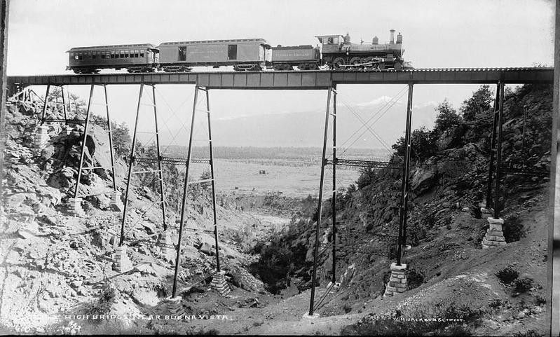 Train over high bridge