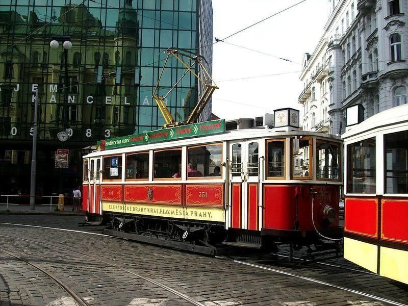 Tram crossing through Prague