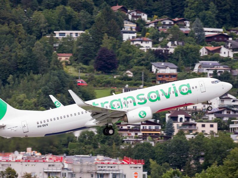 Transavia Boeing 737-800 taking off from Innsbruck Airport