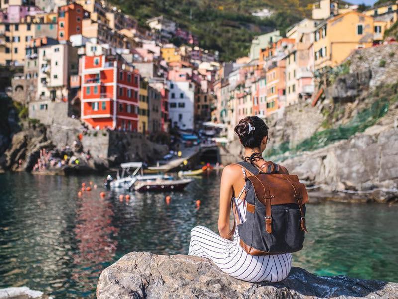 Traveler in Cinque Terre, Italy
