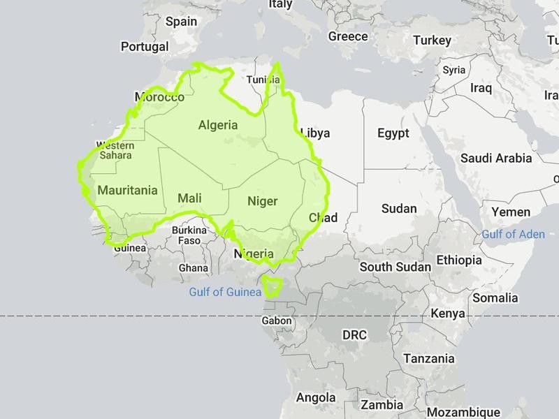 True size of Australia compared to Africa