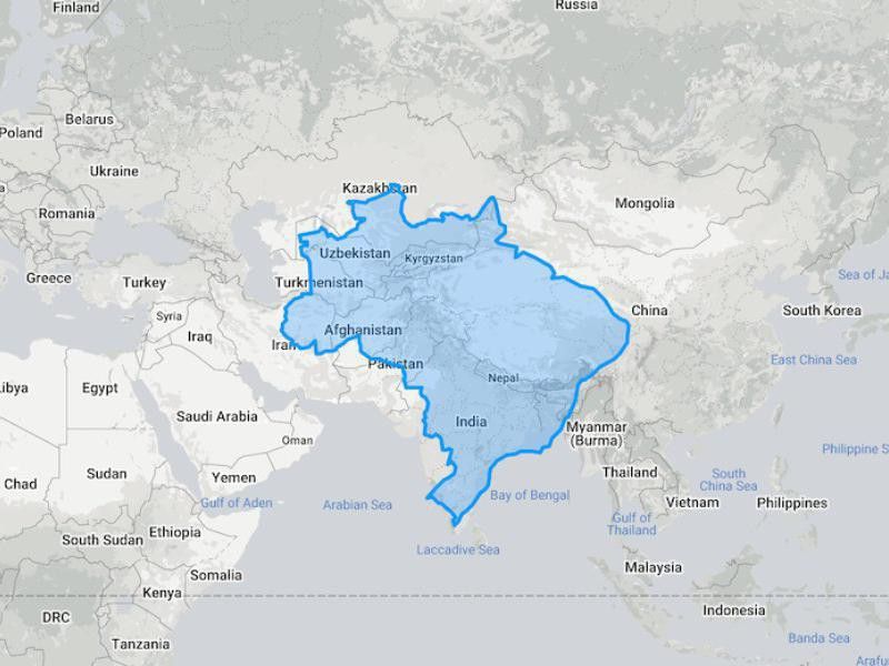 True size of Brazil compared to Asia