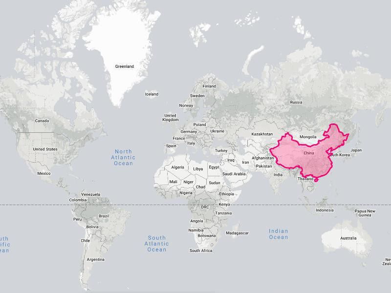 True size of China on the world map