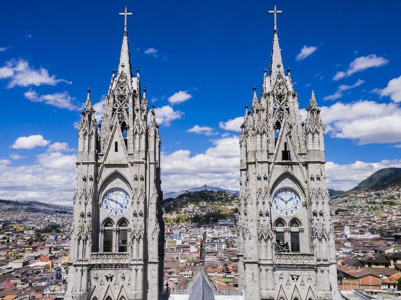 Twin clock tower, Basilica del Voto Nacional, Quito, Ecuador