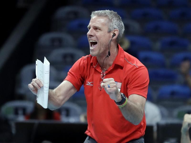 United States head coach Karch Kiraly cheers