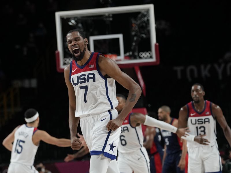 United States' Kevin Durant celebrates in 2020 Summer Olympic Games