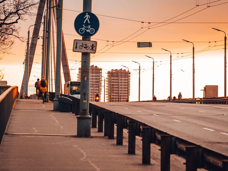 Vansu Bridge at sunset in Riga, Latvia
