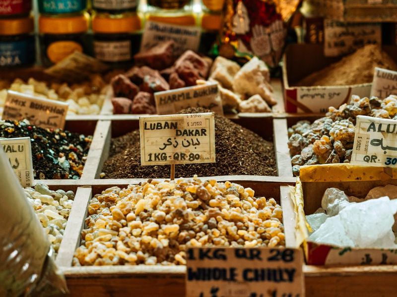 Variety of spices and herbs at Souq Waqif in Doha, Qatar