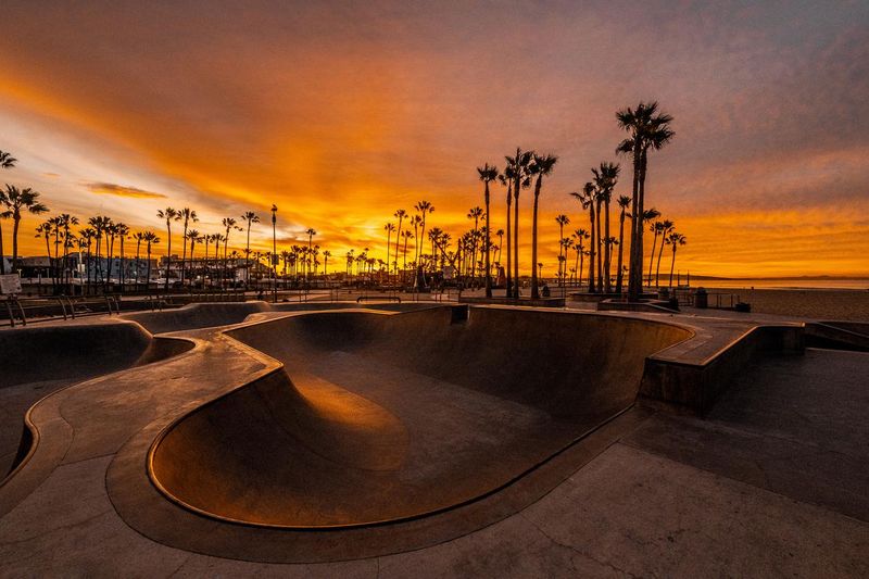 Venice Beach skate park at golden hour