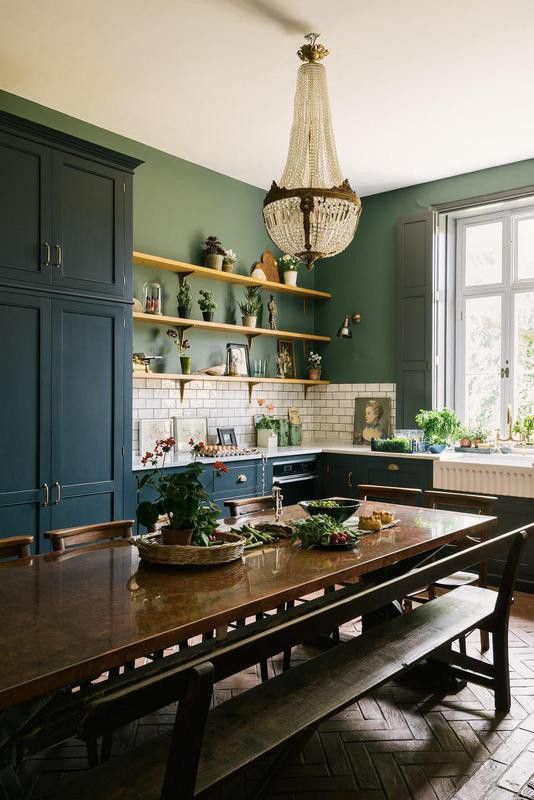 Victorian-style kitchen with copper table