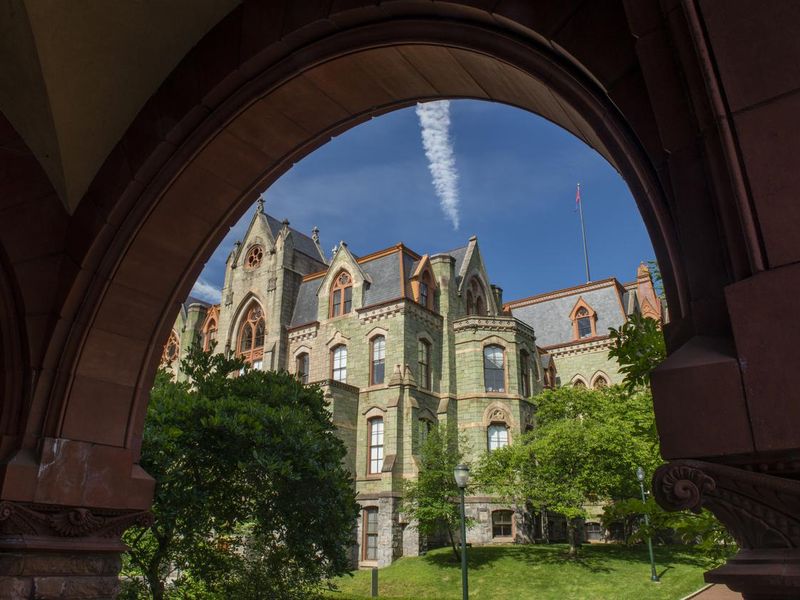 View of College Hall of UPenn through arched door