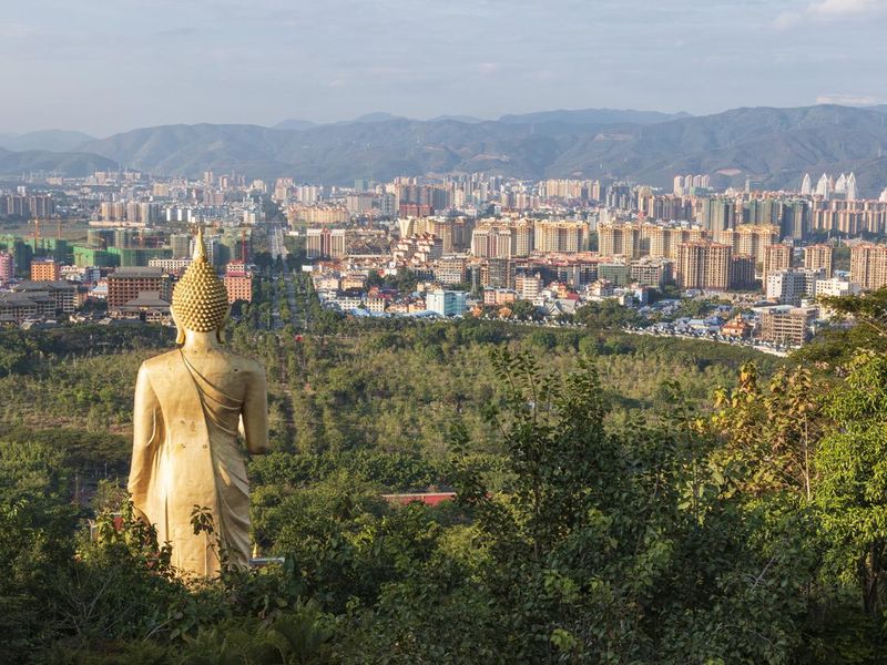 View of Jinghong from the Mengle Temple with Giant Buddha