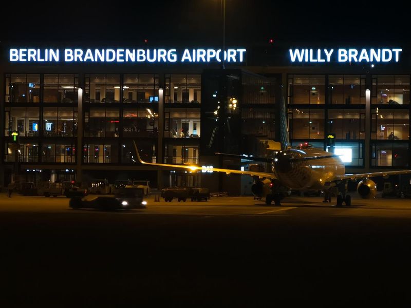 View of the Berlin Airport Terminal from the plane's porthole