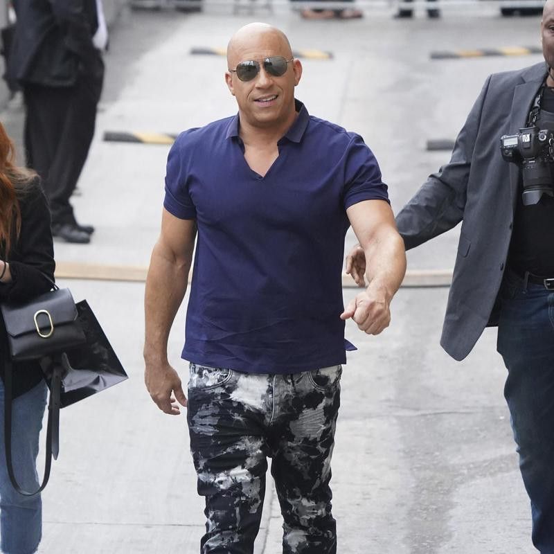 Vin Diesel smiles arriving at Jimmy Kimmel Live