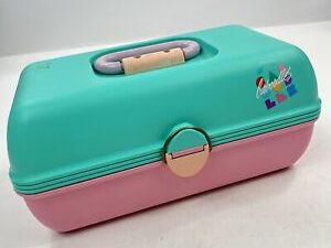 Vintage 80s Caboodles Makeup Case with Mirror Tiered Pink Teal Colorful Retro 2620